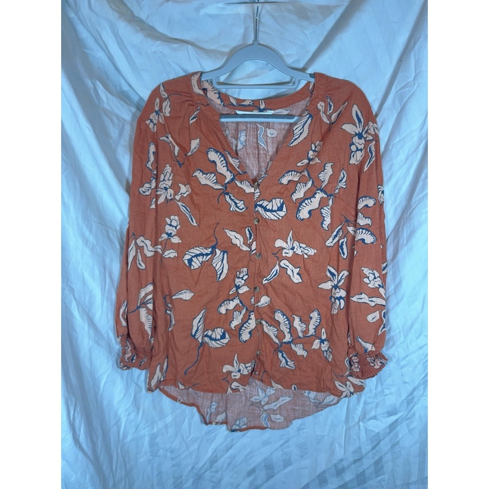 Sonoma Goods For Life Rust Floral Leaf Print Button Down Blouse Large Womens